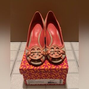 Tory Burch Canvas & Wooden Platform Shoes